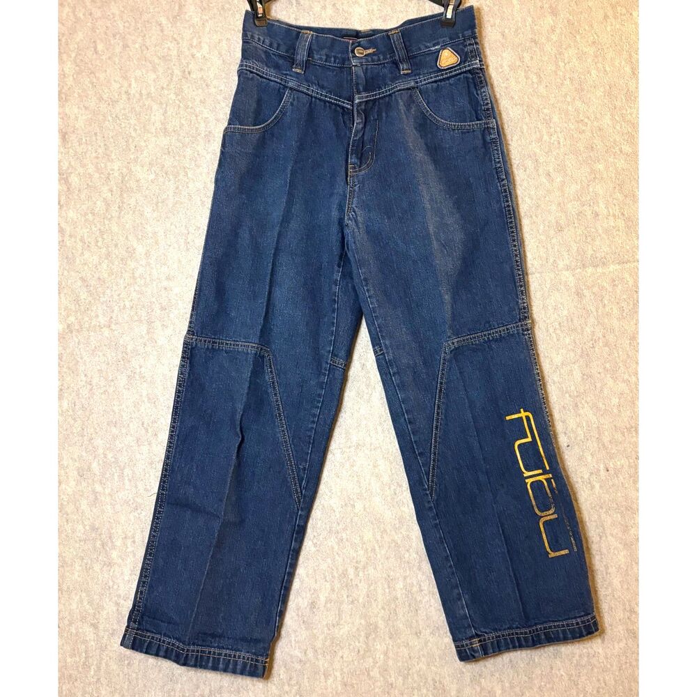 Vintage Y2K FUBU Jeans Boys 14/ Mens 27 Baggy Wide Leg Logo Hip Hop Streetwear